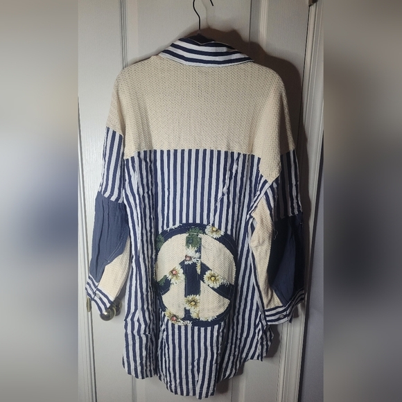 POL Floral Print Peace Striped Patchwork Oversized Buttoned Down Shirt.Sz S.NWOT - Picture 5 of 8